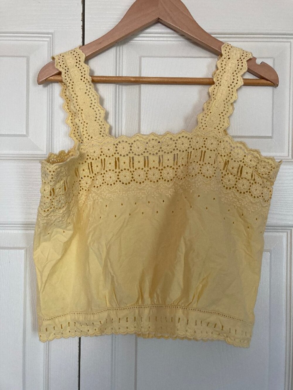 Doen Yellow Cotton Poplin Eyelet Crop Top XS